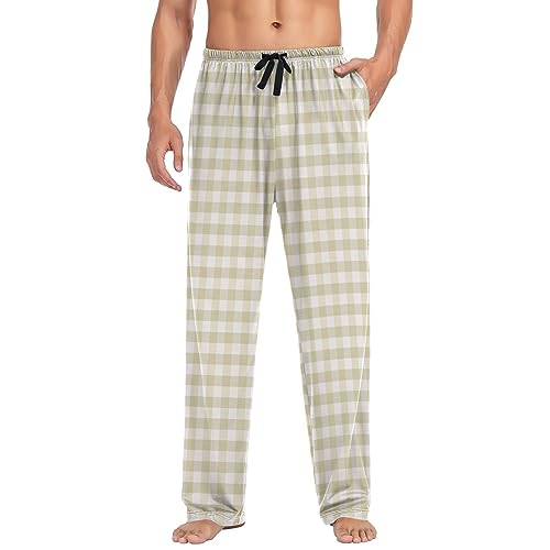 Cream Beige Buffalo Plaid Thin Pajama Pants For Men Mens Pyjamas Pants with pockets for Adults Drawstring Medium4