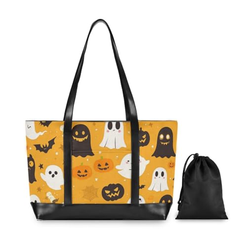 Cartoon Ghosts Pumpkin Skeletons Bats Orange Web Large Capacity women work tote bag with zipper briefcase for Travel Essentials Beach Gifts Birthday Gifts for Women with bolsos2