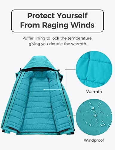 Miniatura 4 de Wantdo Chaqueta De Esquí Deportiva Al Aire Libre Chaqueta 3 En 1 Forro Desmontable Chaqueta De Esquí Antiviento Impermeable Abrigo Aislada Con Vellón Invierno Para Mujer Turquesa L