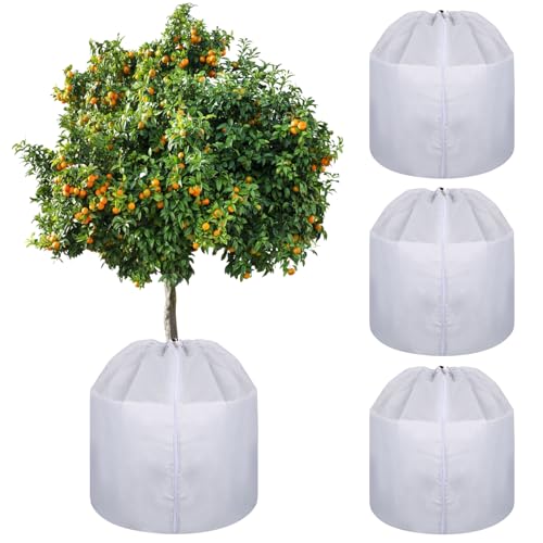 4 Pack Plant Winter Protection Pot with Drawstring and Zipper,17.7" x19.7"Plant Pot Covers,Flower Pot Protection Bag,Plant Covers Freeze Protection for Outdoor Winter Garden Fruit Trees Potted (grey)