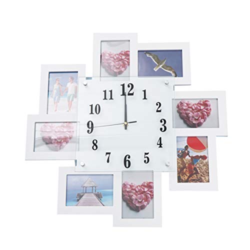 Besportble Glass Wall Photo Clock Diy Photo Display Clock Decorative Time Telling Clock Photo Picture Holder 2 In 1 Clock With Picture Frame For Home Living Room (Without Battery White) #TOP11
