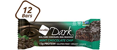 NuGo Dark Chocolate Mint Chocolate Chip, 13g Vegan Protein, 200 Calories, Gluten Free, 12 Count