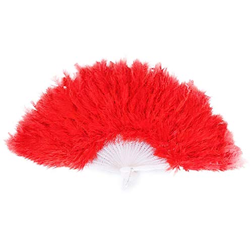 HarmonyHappy - Abanico de Plumas para Mujer, Color Rojo