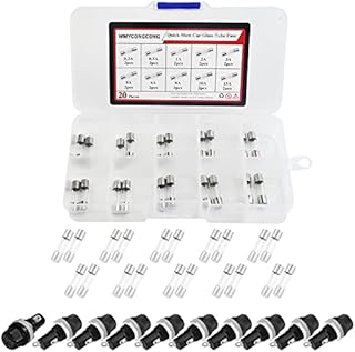 WMYCONGCONG 10 Pcs AC 250V 10A/AC 125V 15A Panel Mounted 5x20mm Screw Cap Fuse Holder Socket with 20 PCS Glass Tube Fuse Kit (10 Value)