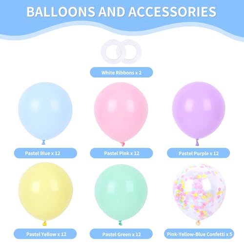 Image of RUBFAC Pastel Balloons Easter Party Balloon, 65pcs 12 Inch Light Rainbow Colorful Latex Confetti Balloons for Easter Birthday Baby Shower Bridal Wedding Party Decoration