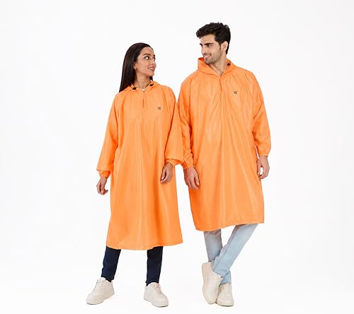 Image of Zeel Unisex Outdoor Rain Poncho for Adult, Waterproof, Lightweight & Packable, Polyester Pullover Full Sleeves Hooded Rainwear, Raincoat for Camping, Hiking, Travelling (AZ33, Free Size) (Orange)