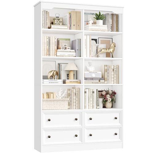 FirFurd 180cm Bibliothèque Meuble de Rangement avec 4 Tiroirs, Bibliotheque 8 Étagères,...