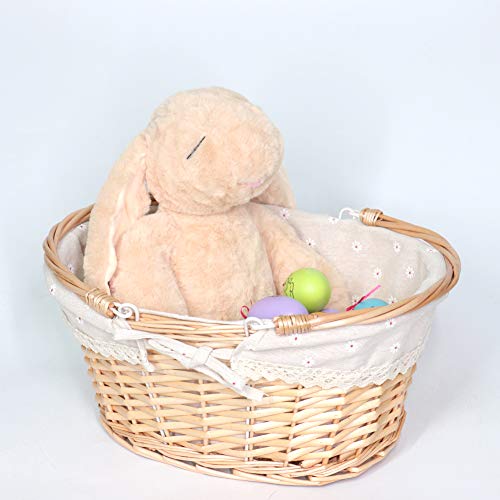 Wicker Basket Gift Baskets Empty Oval Willow Woven Picnic Basket Cheap Easter Candy Basket Large Storage Basket Wine Basket With Handle Egg Gathering Wedding Basket (Natural) #TOP3