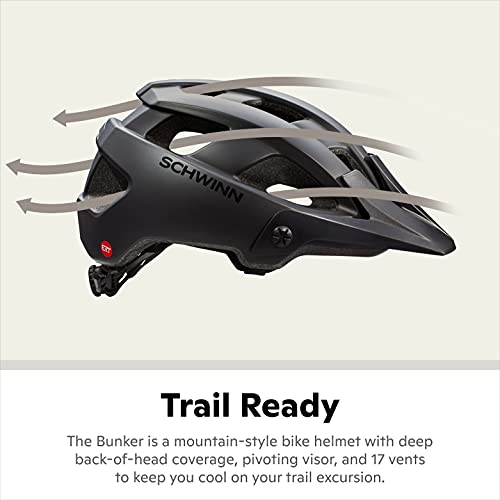 Schwinn Bunker Ert Youth/Adult Bike Helmet, Fits Head Circumferences 59-63 Cm, Large, Black #TOP3