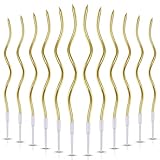 EXPBROZ 12-Count Spiral Birthday Candles, Long Twisty Gold Party Candles with Candle Holders, Long Burning for Weddings, Birthdays, Party Decorations, Cupcakes, Anniversary and Meetups (Gold)