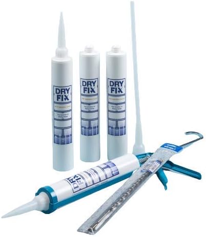 DryFix DPC Damp Proofing Injection Cream 380ml x 4 Kit (with Mastic Gun & 12mm SDS Drill Bit)