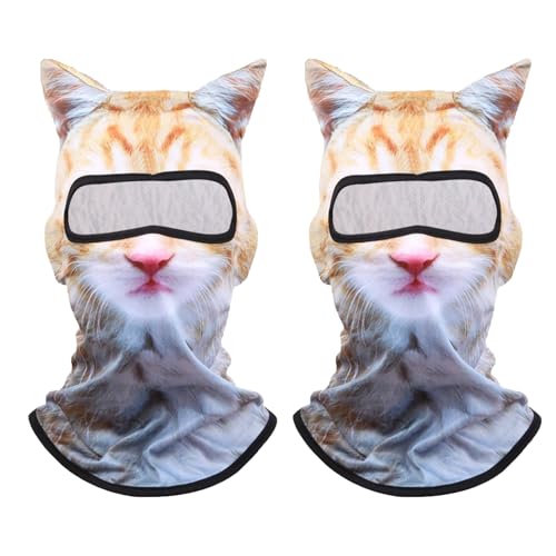 Cat Ski Mask, 2 Pack 3D Sheisty Face Balaclava, Winter Outdoor Shiesty Animal Hood with Ears, Halloween Decor, Funny Windproof Full Cover for Skiing Riding Music Festivals Raves