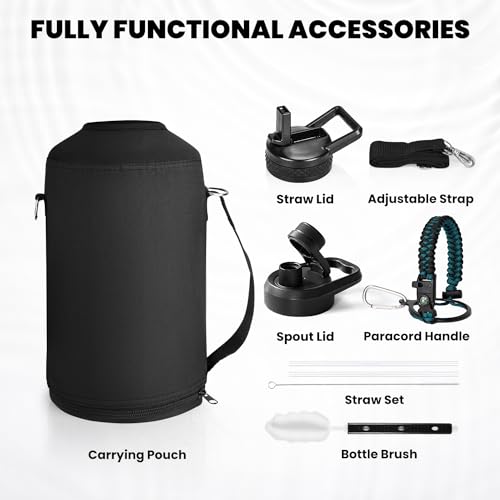 RAYMYLO One Gallon Water Bottle Insulated, Triple Walled Vacuum Stainless Steel (Cold for 48 Hrs), Leak Proof & Non-BPA, Large Water Flask Jug with Paracord Handle & Straw Spout Lids - Image 8