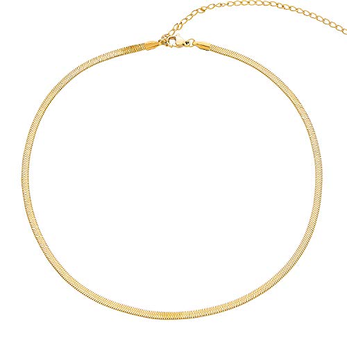 LEGITTA Damen Fischgrätenmuster Kette Choker in Gold Zarte Schlangenkette...
