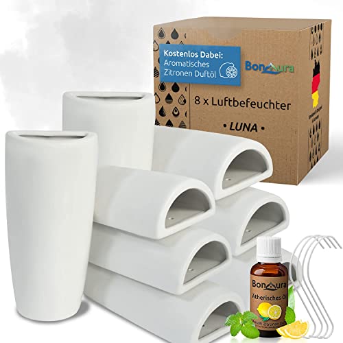 BonAura® Luftfuktare uppvärmning keramik I krok och doftolja [8-pack, 350 ml] I vattenavdunstare för element med doft I avdunstare och luftfuktare, vattenbehållare