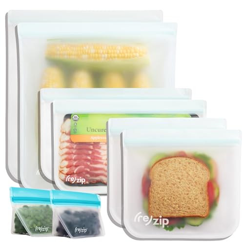 (re) zip 8-piece Reusable Food Storage Bags Gift Kit | BPA-Free, Food Grade, Leakproof, Freezer and Dishwasher Safe, Travel-Friendly | Various Bag Sizes