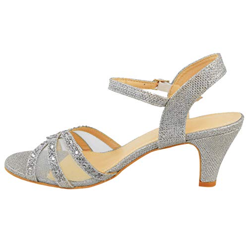 Fashion Thirsty Womens Low Mid Heels Wedding Shoes Glitter Diamante Bridal Sandals Comfortable by Heelberry