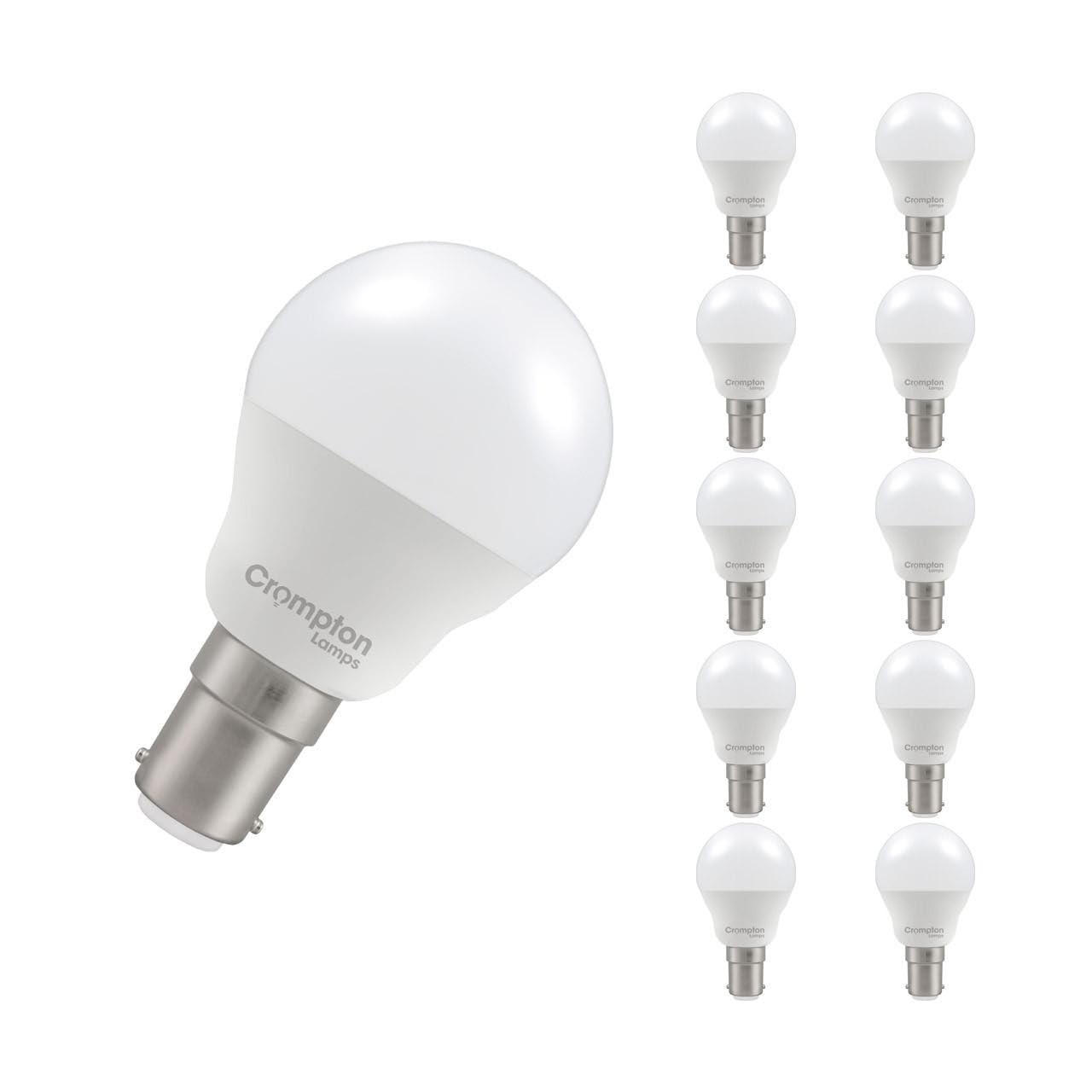 Crompton Lamps Golfball LED B15 Bulb | 2.2W = 25W Equivalent | Daylight 6500K | Energy Efficient | Small Bayonet Lightbulb | Long Life 15,000-Hrs | Bulbs for Lamps | 10-Pack