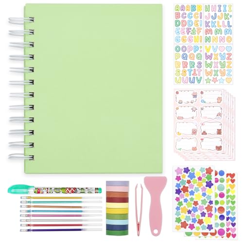 Album fotografico per bambini, autoadesivo, 25 pagine con copertina rigida, album fotografico fai da te, per fotocamera istantanea con accessori fai da te (Mint)