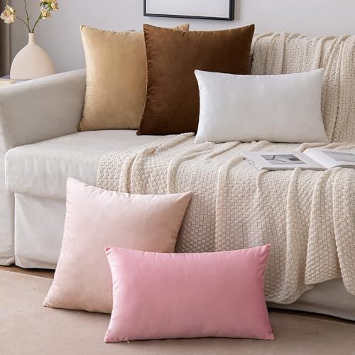 Image of 2 Pcs Reversible Velvet Pillow Covers Throw Pillow Case Soft Cozy Velvet Rectangle Home Decorative Throw Cushion Covers for Couch and Bed, Sofa (12x18 inch, Beige)