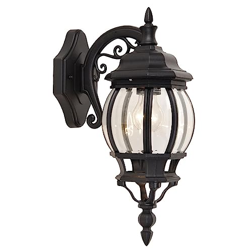Britalia Black & Clear Glass Outdoor Vintage Down Coach Orb Lantern Wall Light | IP44 Rated | 45cm Height | 1 x ES E27 Lamp Required | Garden - Patio - Driveway | UK Approved | Aluminium
