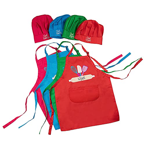 Getname Necklace Custom Kids Apron Set with Chef Hat Personalized Embroidered Apron - Childrens Apron and Chefs Hat Cooking Apron Baking Apron Birthday Christmas Gift