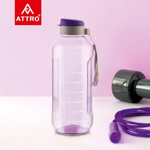 Image of ATTRO Ultra Pro 2 Motivational 2-Liter BPA-Free Water Bottle with Leak-Proof Flip-Top Cap, Nylon Strap and Stylish Color for Daily Hydration Violet-Set Of 6