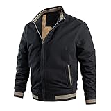 CHJHJKG Chaquetas Chaqueta para Hombre, Chaqueta Gruesa con Cuello levantado, Forro de Felpa, Bolsillo con Cremallera, Chaqueta para Primavera y otoño, Chaqueta Ajustada para Hombre(Schwarz,XL)