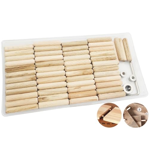 Holzdübel,CESFONJER 6mm Dübel Holz Set, 100 pcs Holzdübel, 2 pcs Dübelspitzen und 1pcs Bohrer Tiefenanschlag, mit Sechskantschlüssel für gerillte Rillen, Basteln, Heimwerken, Zimmerei