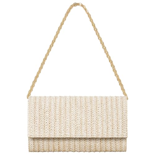 Kseymeir Straw Clutch Purse Shoulder Crossbody Bag Envelope Purse, Beige