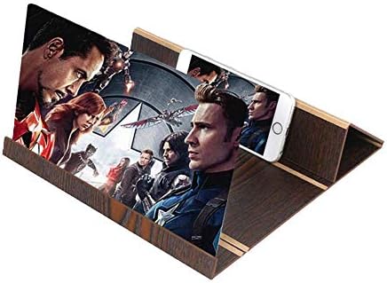 NOFDA 12 Inches Screen 3D Stereoscopic Projection Magnifier Amplifying Desktop Wood Bracket Foldable Phone Holder HD Movie Video Stand for All Smartphone
