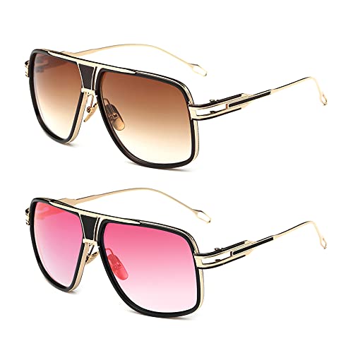 Image of Aviator Sunglasses for Men Retro Fashion Gold Oversized 70s shades | Disco Party Casual Lentes De Sol Hombre Large Big Designer 70s Outfits Sun Glasses Cool Metal Vintage Stylish Tinted Eyewear
