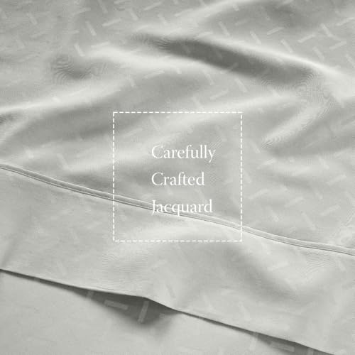 Image of Threadmill 300TC Cotton Queen Sheet Set, Sateen, Jacquard, Light Grey | 100% Cotton, Sateen Weave, Jacquard Pattern, 4-Piece Set, 16 inch Deep Pocket, Cooling, OEKO-TEX Certified, Machine Washable