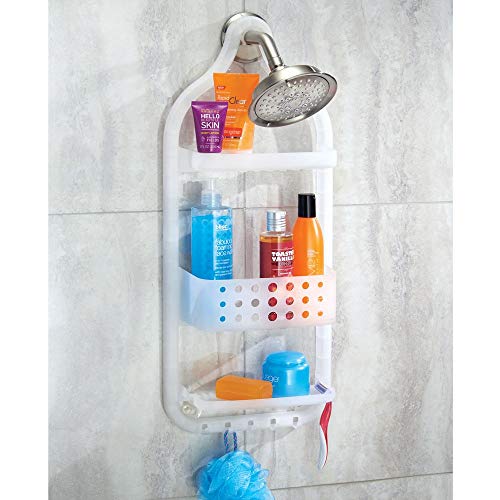 Idesign Circlz Plastic Hanging Shower Caddy, Extra Space For Shampoo, Conditioner, And Soap With Hooks For Razors, Towels, Loofahs, And More, 5" X 10.6" X 26", Frost White #TOP2
