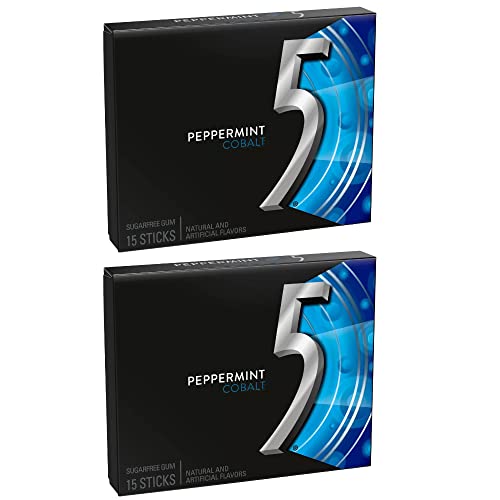 5 Gum Cobalt Peppermint, Sugar Free Gum, 15 Sticks, 2 X 40.5 G