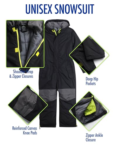 Arctic Hero Kids Snow Suit - Toddler Girls and Boys Snowsuit One Piece Waterproof Insulated Winter Jumpsuit Coveralls (2T-14), Size 2-3T, Black/Grey