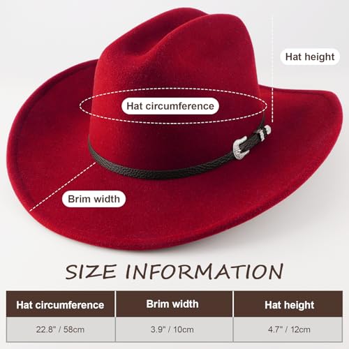 Image of DRESHOW Cowboy Hat for Women and Men Classic Felt Western Hat for Cowboys Cowgirls Wide Brim Belt Buckle Retro Fedora Hats