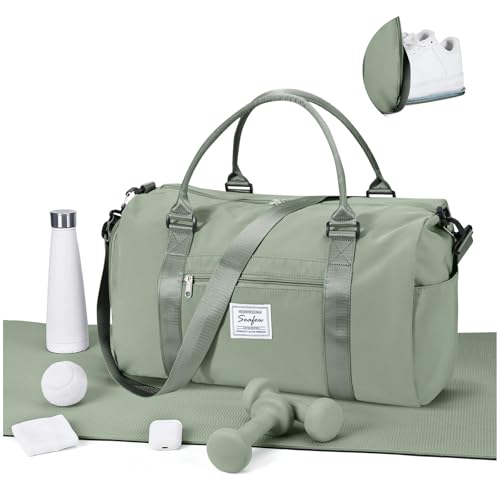 Gym Duffle Bag with Shoes Compartment, Weekender, Grey Green