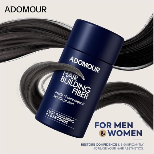 Image of Adomour Hair Building Fiber 14g | Keratin Fibers for Thin, Fine & Thinning Hairs | Natural Coverage | Instant Thickening & Volumizing | Bald Spot Cover Up Hair Fiber Powder for Men & Women (Dark Brown)