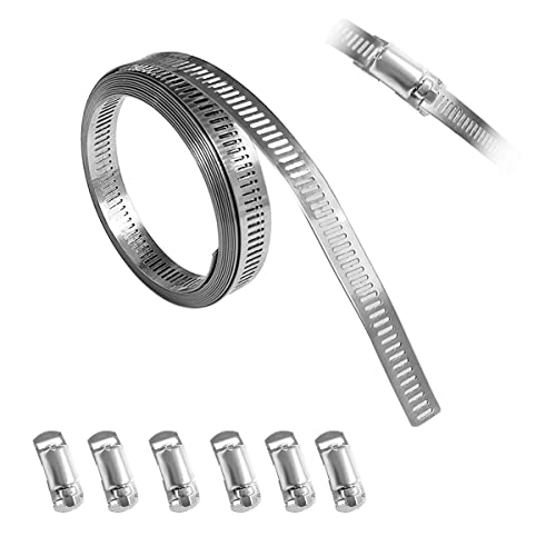 Hose Clamp, Hose Clamp Kit, 304 Stainless Steel 8.2 Ft Metal Strapping With Holes + 6 Fasteners, Adjustable Worm Gear Hose Clamp, Fuel Pipe Clamps For Pipelines And Mechanical Application #TOP12