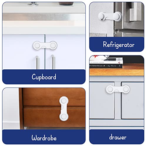 Septeamay 12 Stück kindersicherung schrank, Weiß schranksicherung für baby und Kleinkinder für Schrank, Kühlschrank und Schubladen, schubladensicherung mit Starke Kleber, Zum Kleben Ohne Bohren