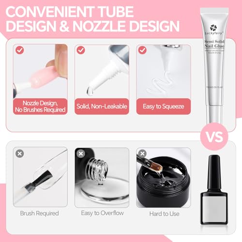 Super Strong Solid Nail Glue Gel for Press On Nails Tips, No U V Light Needed Gel Nail Glue 10g (2pcs) Quick Drying Adhesive Long Lasting Fake Acrylic Nails Glue Kit