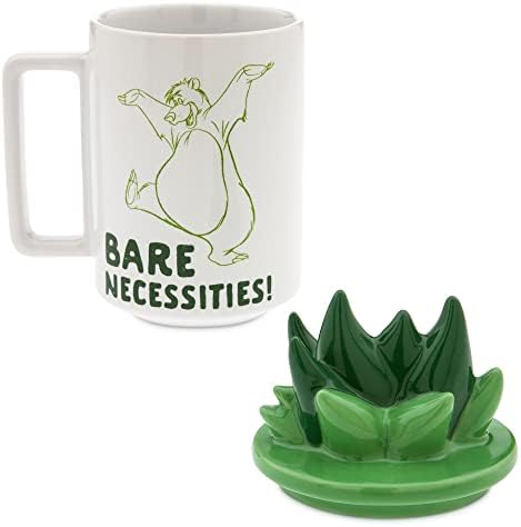 Disney Store Official Baloo Mug with Lid, The Jungle Book, 420ml, Stoneware Drinking Cup with Sketch Style Character Artwork, Cover in Figural Grass Blades Design, Dishwasher and Microwave Safe