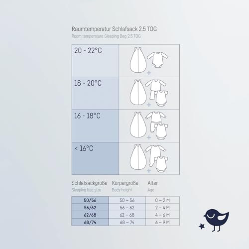 Julius Zöllner Śpiwór niemowlęcy z muślinu denim, rozmiar 50/56, z miękkiej bawełny muślinowej, bezpieczny i sprawdzony pod kątem substancji szkodliwych, idealny na spokojną noc