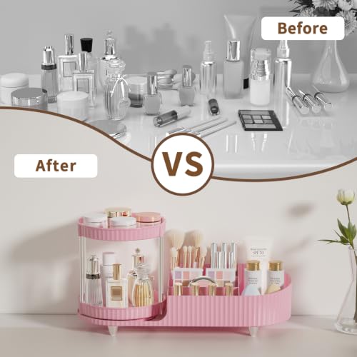 Image of Makeup Organizers for Vanity, 2 Rotating Perfume Trays and 5 Compartments