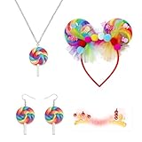 RAOPNHS Lollipop - Conjunto de disfraz de caramelo para mujer y niña – diadema, pendientes, collar y pegatinas para la cara, diadema para niñas, accesorios para carnaval disfraz de mujer, disfraz de