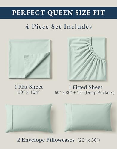 image for LANE LINEN 100% Organic Cotton Queen Sheets, Fully Elasticized Soft & 