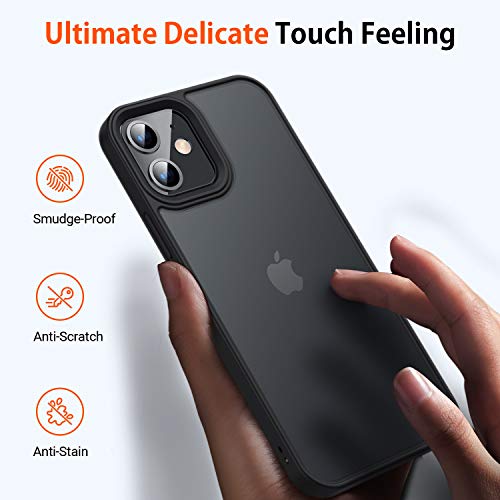 Torras Shockproof Compatible For Iphone 12 Case For Iphone 12 Pro Case, [Military Grade Drop Tested] Translucent Matte Hard Pc Back With Soft Silicone Edge Slim Protective Guardian, Black #TOP2