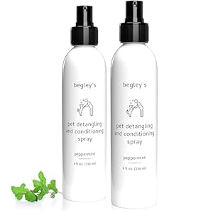 Begleys Pet Detangling Spray Premium Essential Oil Scented Detangler Spray for Dogs Puppies Cats Dog Leave in Conditioner Spray Dematting Spray for Dogs Pets 8 oz Peppermint