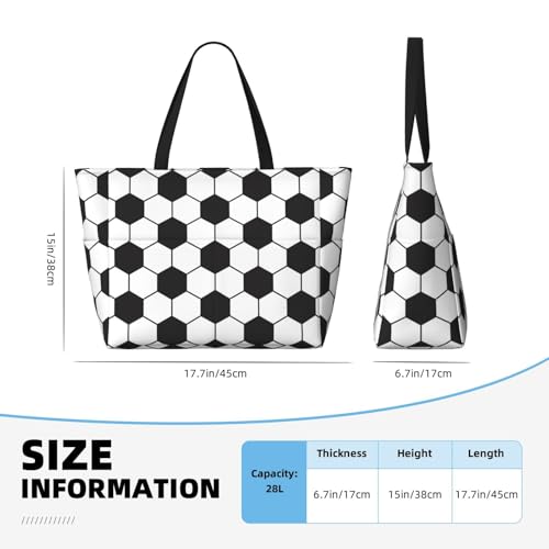 Soccer Ball White And Black Oversized Beach Tote With Zipper Pockets – Lightweight, Washable, And Spacious Travel Bag, Beach Vacation Essentials For Women4
